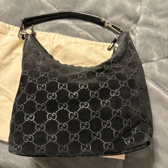 Gucci Black GG Monogram Shoulder Hobo Bag - Picture 12 of 13